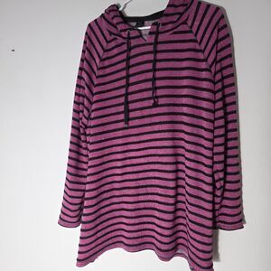 Ave Leisure Womans Pull Over Top Hood Plus Size 22/24 Purple Black Striped